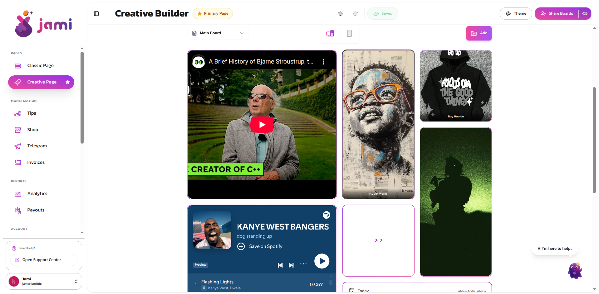 Jami Creative Builder — boards and widgets
